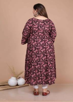  Cotton Floral Printed Plus Size Maroon Anarkali Kurta Set 4