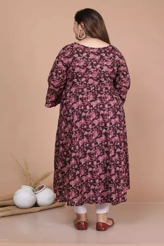  Cotton Floral Printed Plus Size Maroon Anarkali Kurta Set