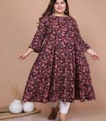 Women's Plus size Stunning Maroon Colored Bell Sleeve floral Printed Anarkali Kurta