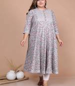 Women Plus Size Blue Ethnic Motifs Gotta Patti Cotton Anarkali Kurta