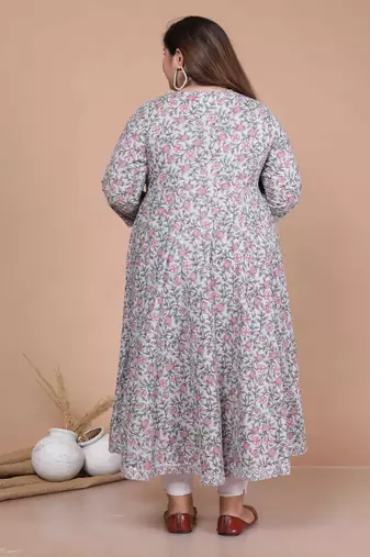 Women Plus Size Blue Ethnic Motifs Gotta Patti Cotton Anarkali Kurta