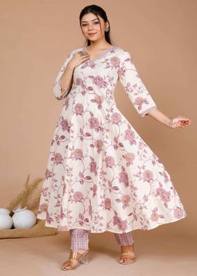 Womens Pink Floral Printed Anarkali Kurta with Palazzo 1