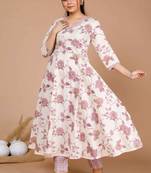 Womens Pink Floral Printed Anarkali Kurta with Palazzo