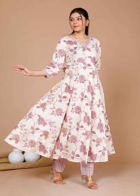 Womens Pink Floral Printed Anarkali Kurta with Palazzo 2