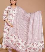 Womens Pink Floral Print Anarkali Kurta With Palazzo & Dupatta set