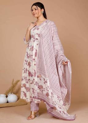 Womens Pink Floral Print Anarkali Kurta With Palazzo & Dupatta set 2
