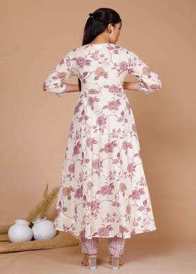 Womens Pink Floral Print Anarkali Kurta With Palazzo & Dupatta set 4