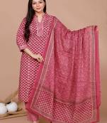 Womens Pink Straight Floral Printed Kurta & Palazzo with Dupatta set