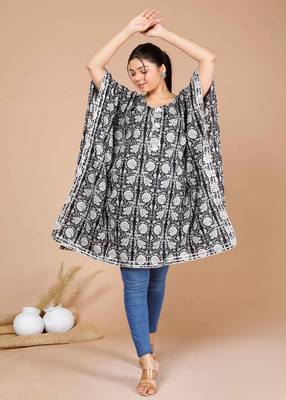 Women Black Printed Floral Printed Kaftan Dress 1