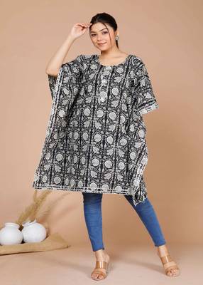 Women Black Printed Floral Printed Kaftan Dress 2
