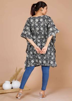 Women Black Printed Floral Printed Kaftan Dress 4