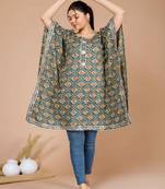  Womens Green Floral Printed Gota Patti Work Kaftan Kurti
