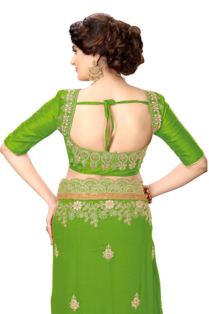 Trendmalls Parrot  Silk Heavy Embroidery Work Party Wear Saree With Blouse