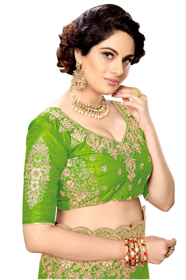 Trendmalls Parrot  Silk Heavy Embroidery Work Party Wear Saree With Blouse