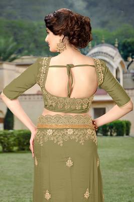 Trendmalls Mehendi  Silk Heavy Embroidery Work Party Wear Saree With Blouse 5