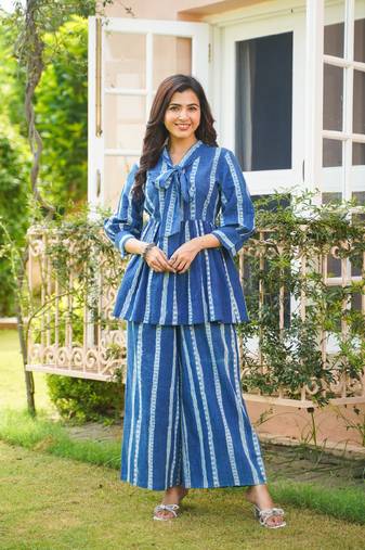 COTTON STRIPED FLARED TOP & STRIPED PALAZZO