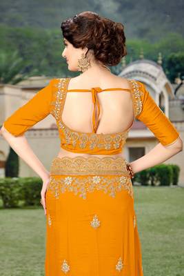 Trendmalls Orange Silk Blend Heavy Embroidery Work Saree With Blouse 5