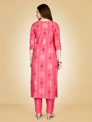 Pink Embroidery Work Rayon Stiched Kurta Pant 2