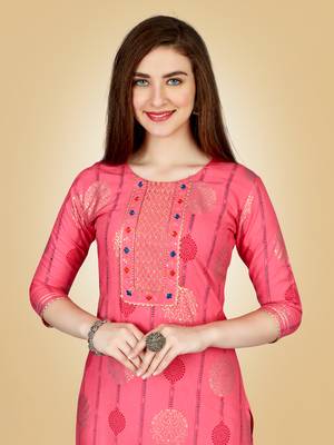 Pink Embroidery Work Rayon Stiched Kurta Pant 3