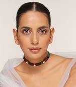 Red and green gold tone kundan choker