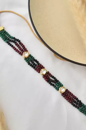 Red and green gold tone kundan choker