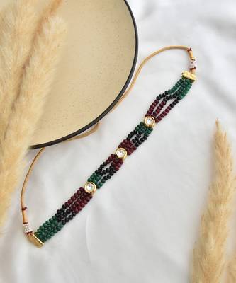 Red and green gold tone kundan choker 4