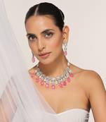 Pink silver tone zirconia necklace set