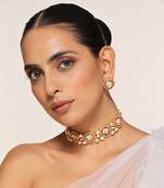 Red gold tone polki necklace set