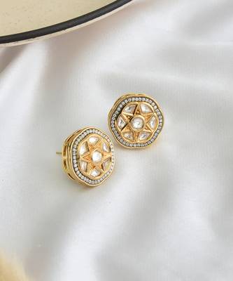 Gold tone kundan stud earrings 2
