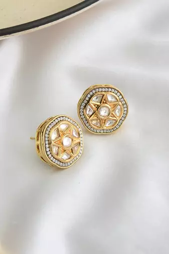 Gold tone kundan stud earrings
