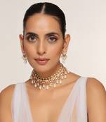 Red gold tone kundan and pearls choker necklace set