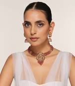 Red gold tone temple necklace set