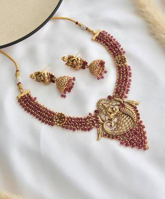 Red gold tone temple necklace set 4