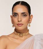 Gold tone temple choker necklace set