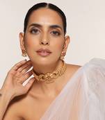 Red gold tone temple choker necklace set