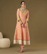 Peach tissue silk anarkali set