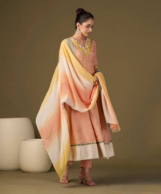 Peach tissue silk anarkali set 2