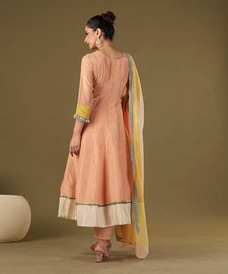 Peach tissue silk anarkali set 3