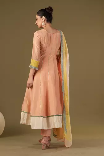 Peach tissue silk anarkali set