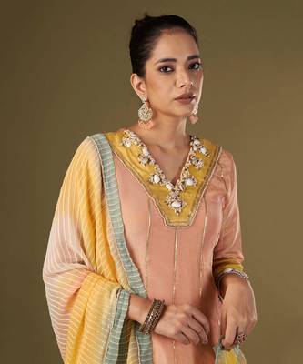 Peach tissue silk anarkali set 4