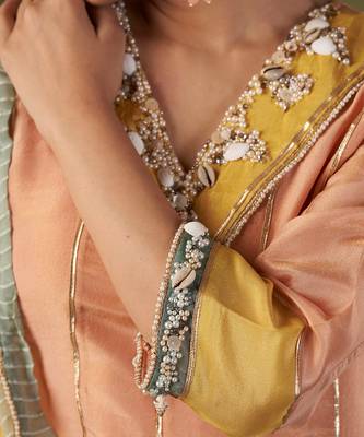 Peach tissue silk anarkali set 5
