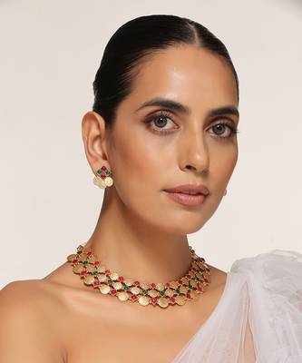 Red and green temple necklace set 1