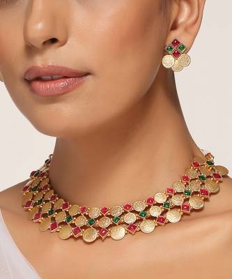 Red and green temple necklace set 3