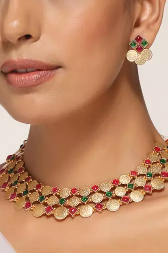 Red and green temple necklace set