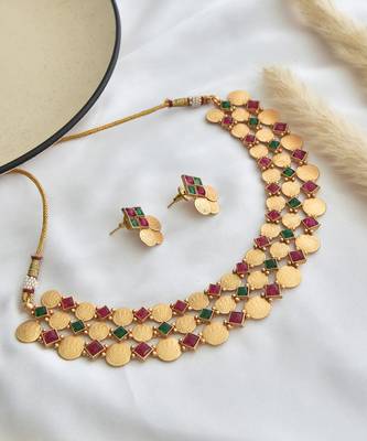 Red and green temple necklace set 4