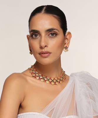 Red and green temple necklace set 5