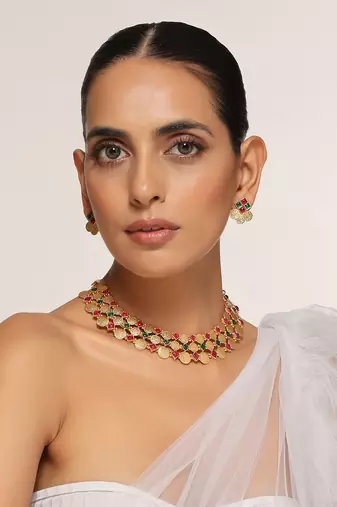 Red and green temple necklace set