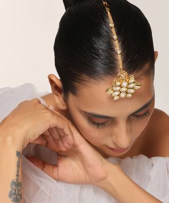 Gold tone kundan maang tikka 5