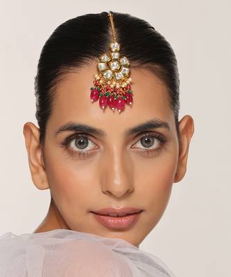 Multicolor gold tone kundan maang tikka 1