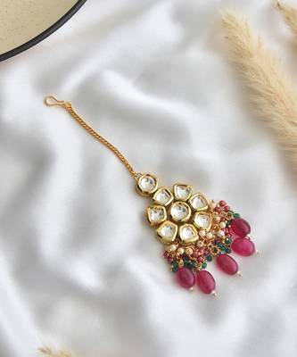 Multicolor gold tone kundan maang tikka 2
